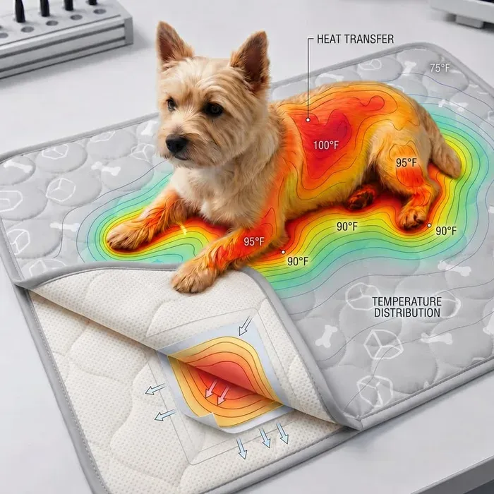 Thermal diagram of a dog on the Dog Cooling Pad during use